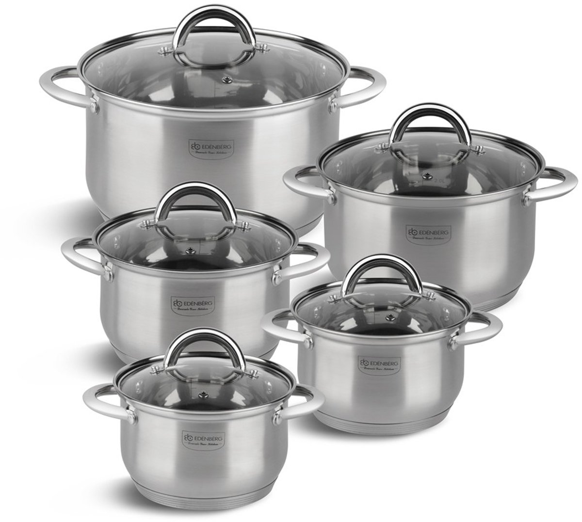 Edënbërg Classic Line - Luxe Pannenset - RVS - 10 delig - 5-laags bodem