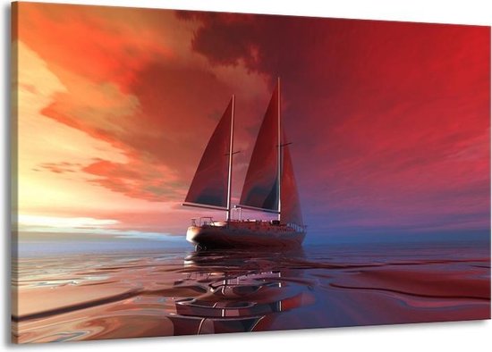 Schilderij Op Canvas - Groot - Zeilboot - Rood, Blauw, Geel - 140x90cm  1Luik -... | bol.com