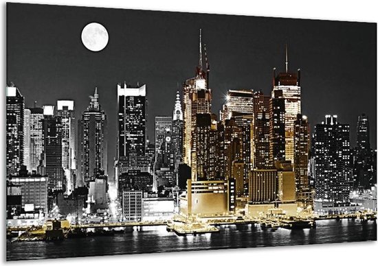 Peinture sur toile New York Noir blanc jaune 120x70cm 1Hatch