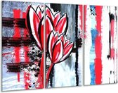 GroepArt - Schilderij -  Tulp - Rood, Zwart, Wit - 120x80cm 3Luik - 6000+ Schilderijen 0p Canvas Art Collectie
