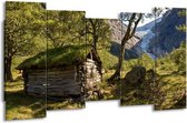 GroepArt - Canvas Schilderij - Natuur - Groen, Grijs - 150x80cm 5Luik- Groot Collectie Schilderijen Op Canvas En Wanddecoraties