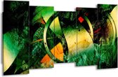 GroepArt - Canvas Schilderij - Abstract - Groen, Geel, Rood - 150x80cm 5Luik- Groot Collectie Schilderijen Op Canvas En Wanddecoraties