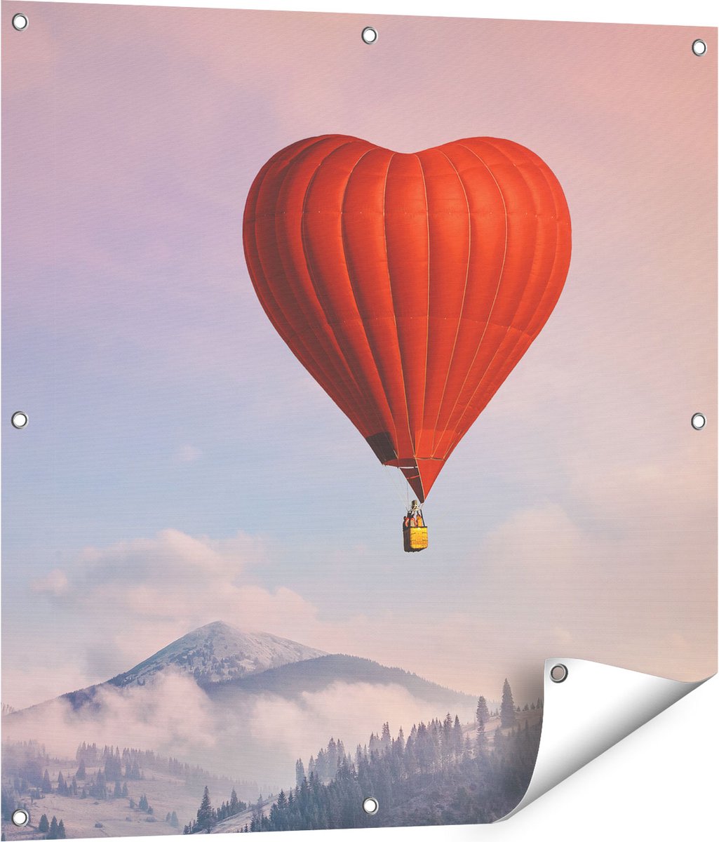 Gards Tuinposter Luchtballon in de Vorm van een Hart - 80x80 cm - Tuindoek - Tuindecoratie - Wanddecoratie buiten - Tuinschilderij Multikleur