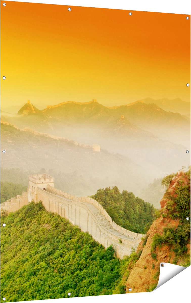 Gards Tuinposter Chinese Muur bij Zonsopgang - 120x160 cm - Tuindoek - Tuindecoratie - Wanddecoratie buiten - Tuinschilderij Multikleur
