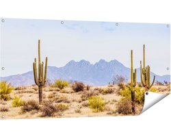 Gards Tuinposter Cactussen in de Woestijn - 140x70 cm - Tuindoek - Tuindecoratie - Wanddecoratie buiten - Tuinschilderij