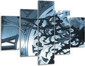 Glasschilderij -  Klok - Blauw, Grijs, Wit - 100x70cm 5Luik - Geen Acrylglas Schilderij - GroepArt 6000+ Glasschilderijen Collectie - Wanddecoratie- Foto Op Glas