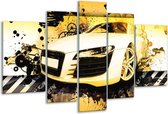 Glasschilderij Audi - Geel, Zwart, Wit - 170x100cm 5Luik - Foto Op Glas - Geen Acrylglas Schilderij - 6000+ Glasschilderijen Collectie - Wanddecoratie