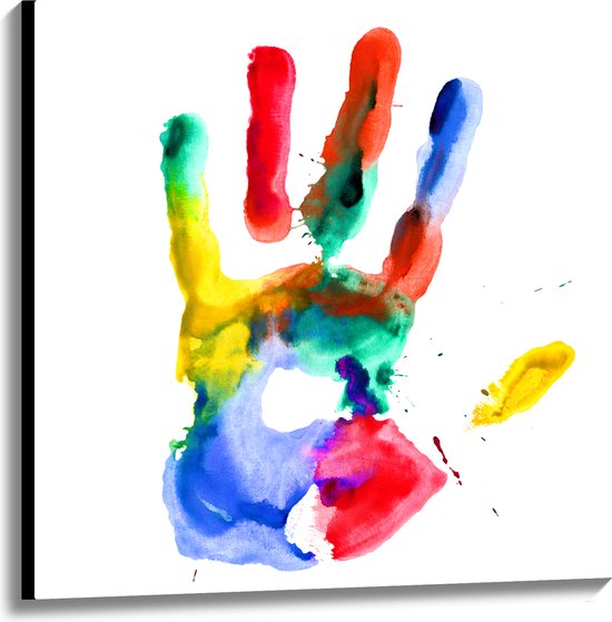 Canvas - Kleurrijke Handafdruk tegen Witte Achtergrond - 100x100 cm Foto op Canvas Schilderij (Wanddecoratie op Canvas)