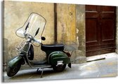 Schilderij Op Canvas - Groot -  Motor, Scooter - Bruin, Geel, Groen - 140x90cm 1Luik - GroepArt 6000+ Schilderijen Woonkamer - Schilderijhaakjes Gratis