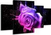 GroepArt - Schilderij -  Roos - Roze, Paars, Blauw - 160x90cm 4Luik - Schilderij Op Canvas - Foto Op Canvas