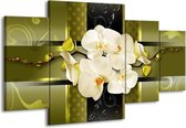 GroepArt - Schilderij -  Orchidee - Groen - 160x90cm 4Luik - Schilderij Op Canvas - Foto Op Canvas