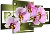 GroepArt - Schilderij -  Orchidee - Groen, Paars, Roze - 160x90cm 4Luik - Schilderij Op Canvas - Foto Op Canvas
