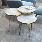 Table d'appoint Skibby set de 3 rond marbre blanc et or