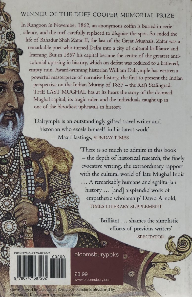 De achterkant van het boek 'The Last Mughal' bevat recensies, prijsinformatie en de ISBN.