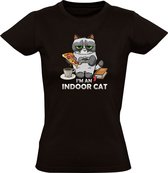 I'm an indoor cat Dames T-shirt - chillen - eten - pizza - gamen - koffie - kat - relax - ontspannen - grappig