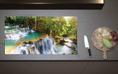 Inductieplaat Beschermer - Bos vol met Watervallen en Groene Bomen - 90x52 cm - 2 mm Dik - Inductie Beschermer van Vinyl