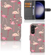 Hoesje met naam Geschikt voor Samsung Galaxy S23 Plus Wallet Book Case Flamingo