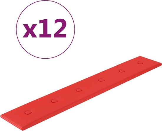 vidaXL - Wandpanelen - 12 - st - 1,62 - m² - 90x15 - cm - kunstleer - rood