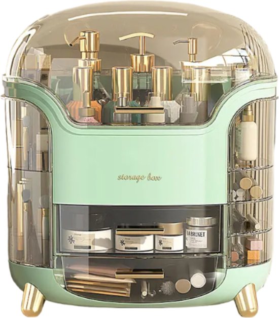 MakeUp Organizer XXL Mint groen Retro look Veel opbergruimte