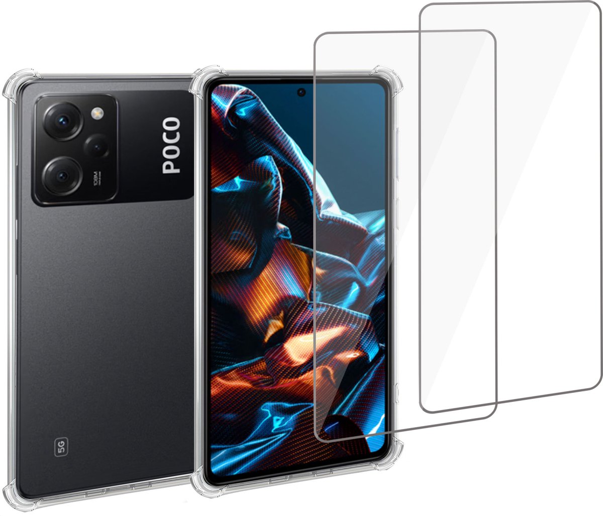 Geschikt voor Xiaomi Poco X5 Hoesje + 2x Screenprotector – Gehard Glas Cover + Shock Proof Case – Transparant
