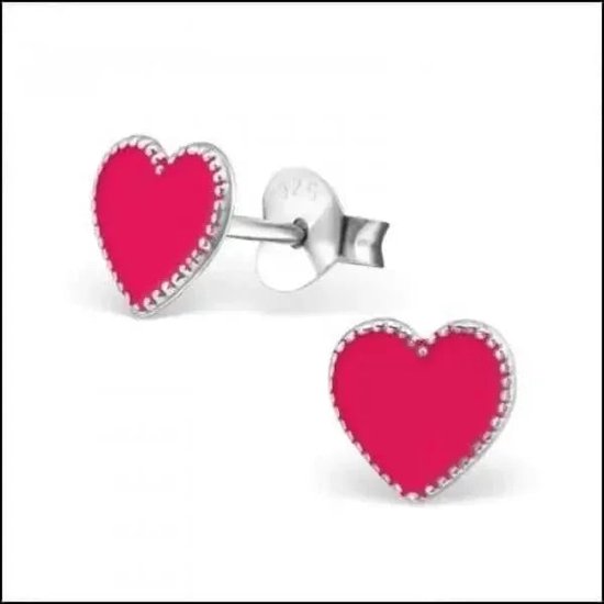 Aramat jewels ® - Zilveren glitter oorbellen hart rood 925 zilver 9mm
