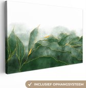 Canvas Schilderij Marmer - Groen - Luxe - Goud - Marmerlook - 60x40 cm - Wanddecoratie