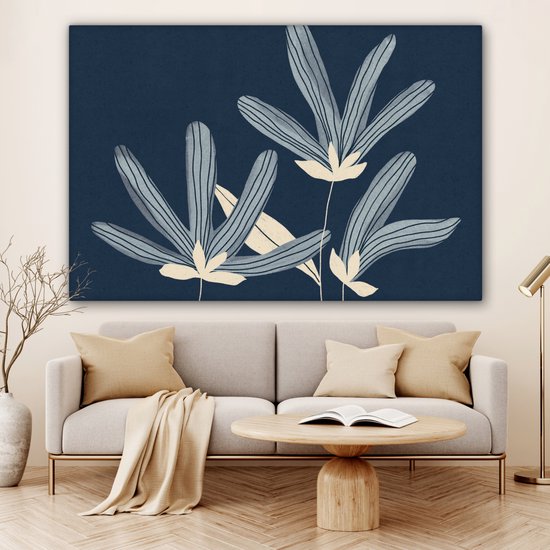Canvas schilderij 150x100 cm - Wanddecoratie Bloemen - Blauw - Planten - Natuur - Muurdecoratie woonkamer - Slaapkamer decoratie - Kamer accessoires - Schilderijen