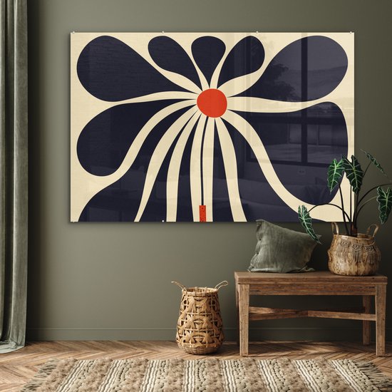 MuchoWow® Peinture sur verre 180x120 cm - Peinture sur verre - Fleurs - Vase - Plante - Rouge - Photo sur verre acrylique - Peintures