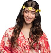 Perruque longue marron avec bandeau floral pour femme - Perruque habillée