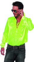 Blouse met ruches neon geel satijn voor heer