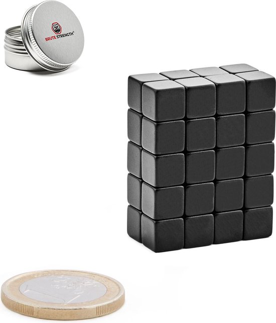 Brute Strength - Super sterke magneten - Vierkant - 10 x 10 x 10 mm - 40 stuks | Zwart - Neodymium magneet sterk - Voor koelkast - whiteboard - Brute Strength
