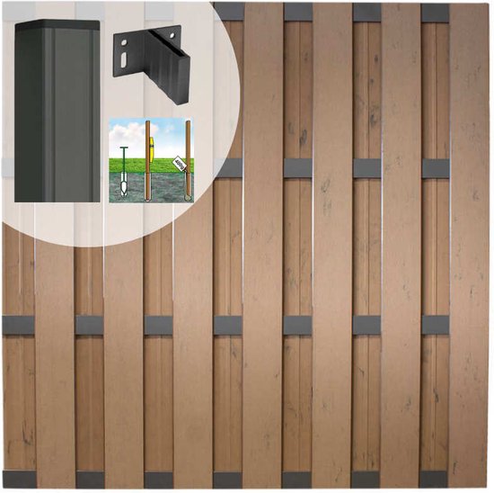 Schutting set composiet Bari bruin gevlamd met antraciet aluminium frame (5,67 meter)