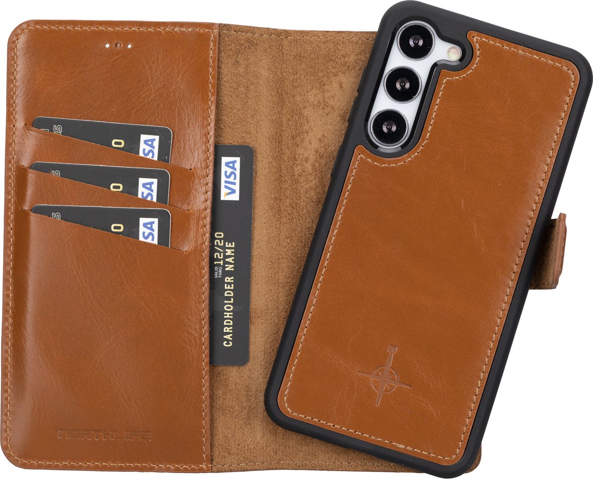 NorthLife - Geschikt voor Samsung Galaxy S23 Plus / S23+ - Lederen Afneembare 2-in-1 bookcase hoes - Cognac