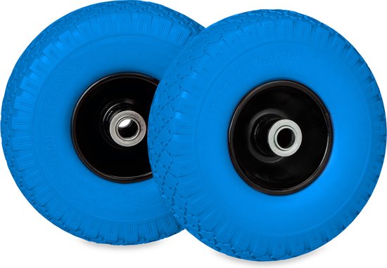 Foto: Relaxdays steekwagenwiel 3 00 4 set van 2 massief pu rubber anti lek 100 kg zwart blauw zwart