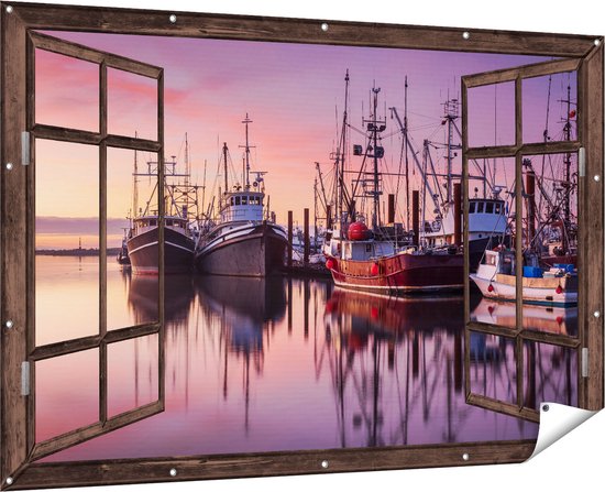 levandeo AHOI Metalen wandfoto, 50 x 50 cm, motief zeilboot, blauw, grijs, wit, metalen wanddecoratie, industriële wanddecoratie, maritiem design