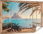 Gars Affiche de jardin Look-through Ibiza Cala d'Hort Beach - 120x80 cm - Toile de jardin - Décoration de jardin - Décoration murale extérieur - Peinture de jardin