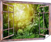 Gards Tuinposter Doorkijk Tropische Jungle met Zonneschijn - 180x120 cm - Tuindoek - Tuindecoratie - Wanddecoratie buiten - Tuinschilderij