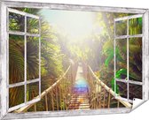 Gards Tuinposter Doorkijk Houten Brug in de Tropische Jungle - 180x120 cm - Tuindoek - Tuindecoratie - Wanddecoratie buiten - Tuinschilderij