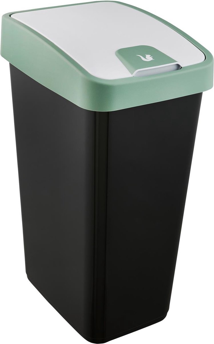 Keeeper - Afvalbak met flip deksel - 64x40x30 - 45 L - zwart/groen