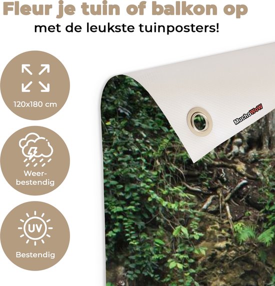 Affiche jardin - Cascade - Water - Nature - Pierre - Arbres - 120x180 cm - Toile jardin - Affiche clôture