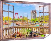 Gards Tuinposter Doorkijk Kleurrijke Oude Haven in Rotterdam - 180x120 cm - Tuindoek - Tuindecoratie - Wanddecoratie buiten - Tuinschilderij