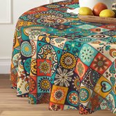 Tafelkleed rond 150 cm Boho landhuisstijl tafelkleed waterdicht anti-rimpel Boheemse tafelkleed voor keuken, eettafel, salontafel, feesten, diners