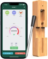 Probe Vleesthermometer Draadloos met App - BBQ Thermometer met Bluetooth - Oventhermometer - BBQ accesoires - RVS - ZWART