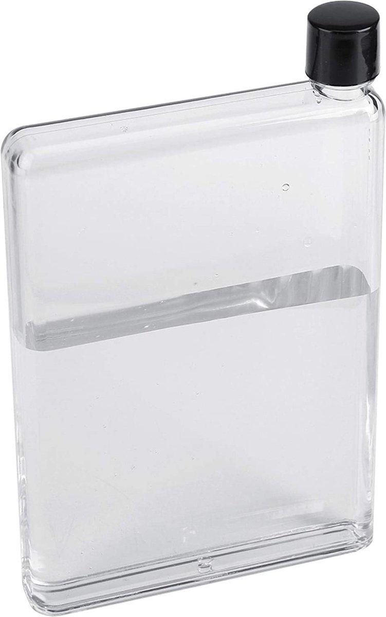 Bouteille d'eau plate en plastique anti-fuite carrée transparente Portable A5  bouteille d'eau en papier 380 ml blanc