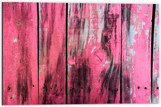 Dibond - Roze Geverfde Schutting - 60x40 cm Foto op Aluminium (Met Ophangsysteem)