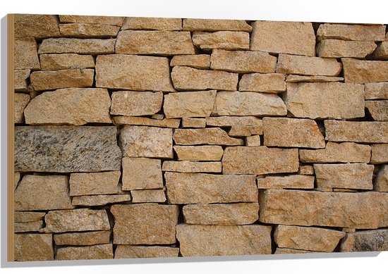 Hout - Muur van Opgestapelde Beige Stenen - 105x70 cm - 9 mm dik - Foto op Hout (Met Ophangsysteem)