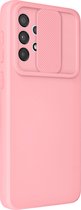 Case geschikt voor Samsung Galaxy A33 5G Silicone Sliding Camera Cover roze