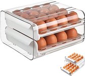 Eierbox, koelkast-eieren-opberglade, stapelbare opbergdozen voor 32 eieren, dubbellaags hoge capaciteit (wit)