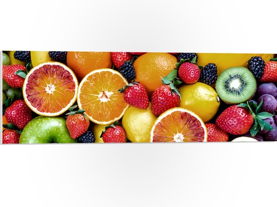 PVC Schuimplaat - Zee van Verschillende Soorten Vers Fruit - 90x30 cm Foto op PVC Schuimplaat (Met Ophangsysteem)