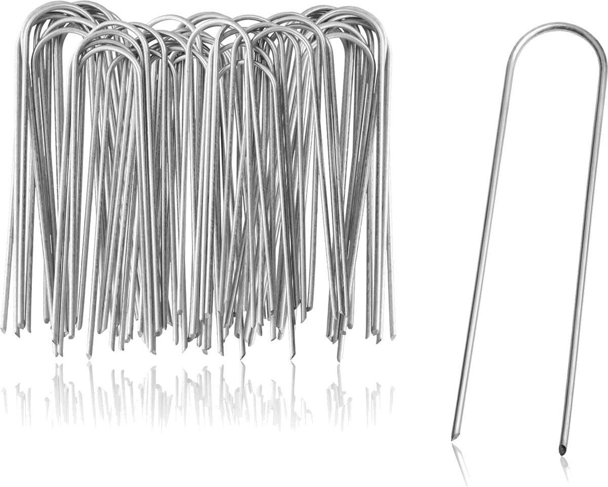 50x grondankers van gecoat staal - robuuste haringen voor bevestiging van worteldoek en folie - grondankers voor tuin en camping - rond (050 stuks - 150x25x2.9mm)